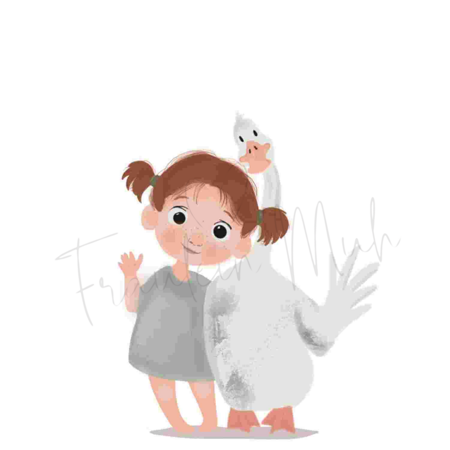 Digitale Datei Mädchen mit Gans- Download für Supplimationsdrucker