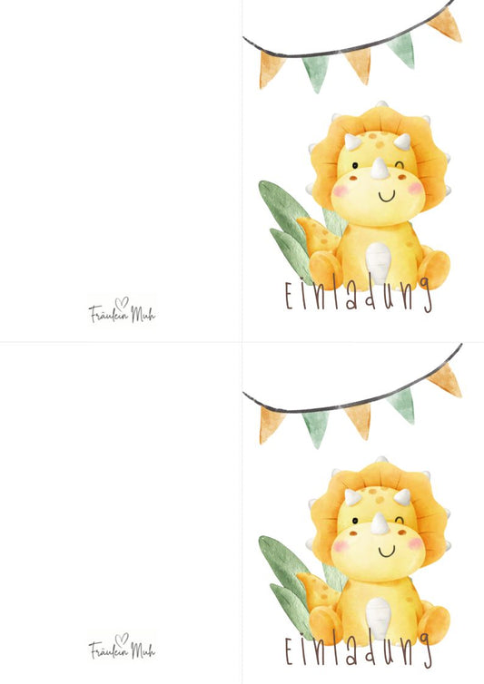 Einladung Dino Aquarell Kindergeburtstag zum Ausdrucken, Klappkarte hochkant - sofortiger Download
