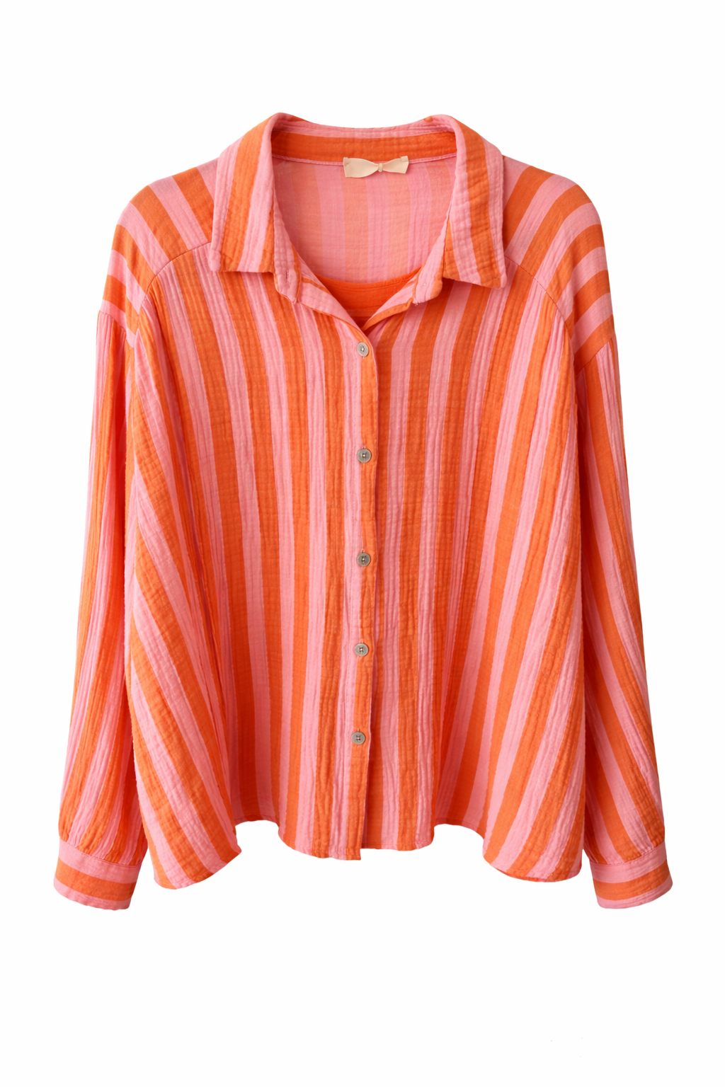 Musselin Bluse „Summer Stripe“ – Coral/Pink | One Size (tragbar ca. 36–42)