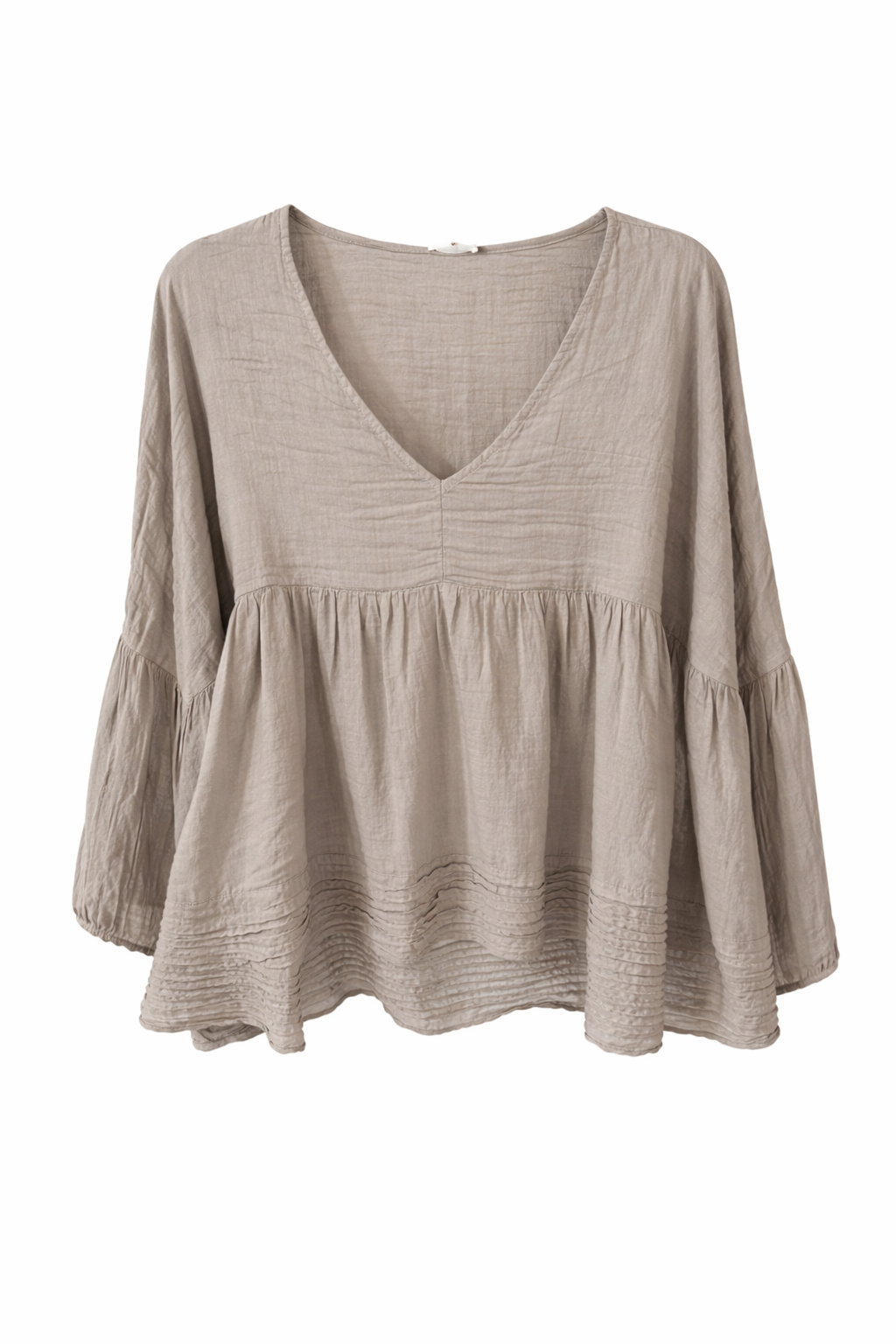 Baumwollmusselin Tunika „Celine“ – One Size (tragbar ca. 36–44) | Babydoll-Schnitt Schlamm