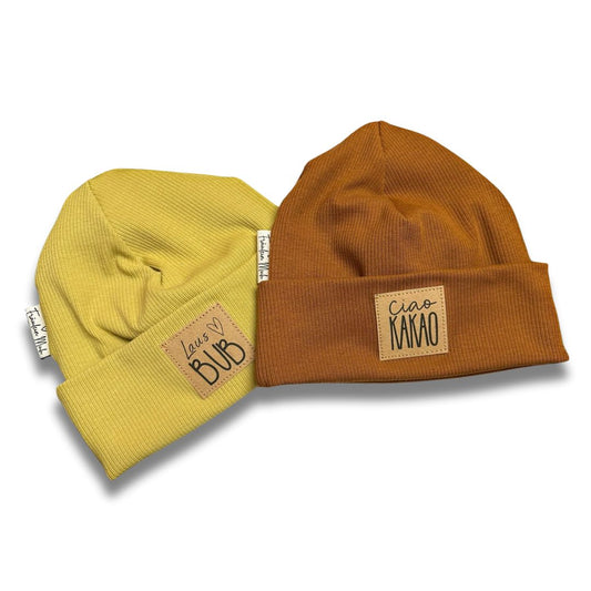 Einfarbige Mütze mit Spruch zum Auswählen für KINDER - neue Stoffe