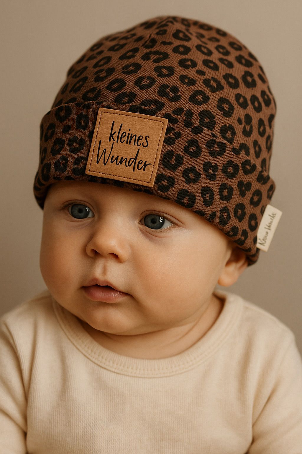 Wunschmütze aus gemustertem Jersey mit deinem Spruch