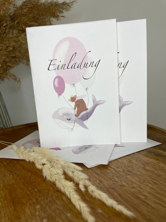 Wal und Bär - Einladung Kindergeburtstag zum Ausdrucken - sofortiger Download