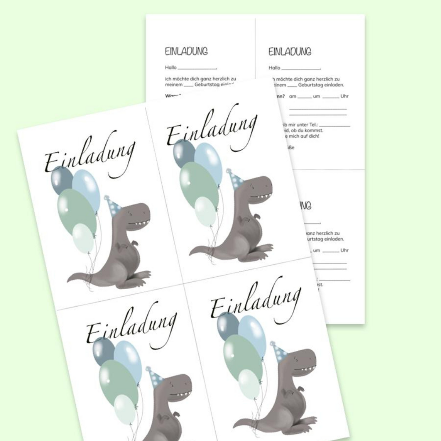 Dino - Einladung Kindergeburtstag, sofortiger Download zum Ausdrucken