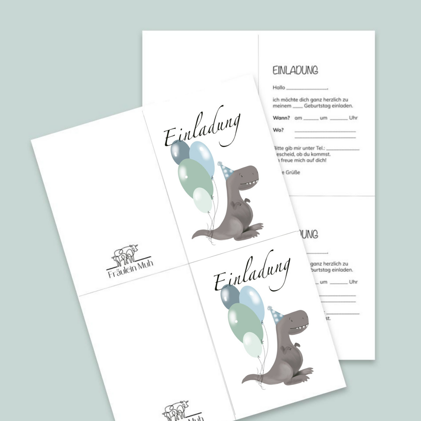 Dino - Einladung Kindergeburtstag, sofortiger Download zum Ausdrucken