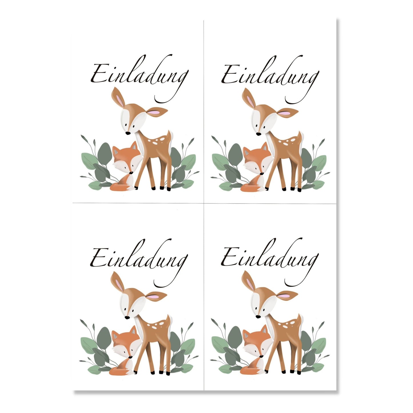 Reh und Fuchs - Einladung Kindergeburtstag, Download zum Ausdrucken