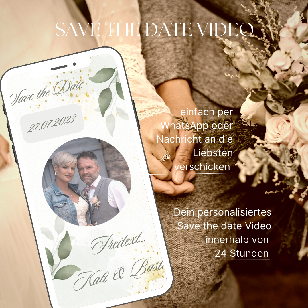 Save the Date, personalisiertes Video, Download zum Versenden per Email oder WhatsApp Aquarell Blätter