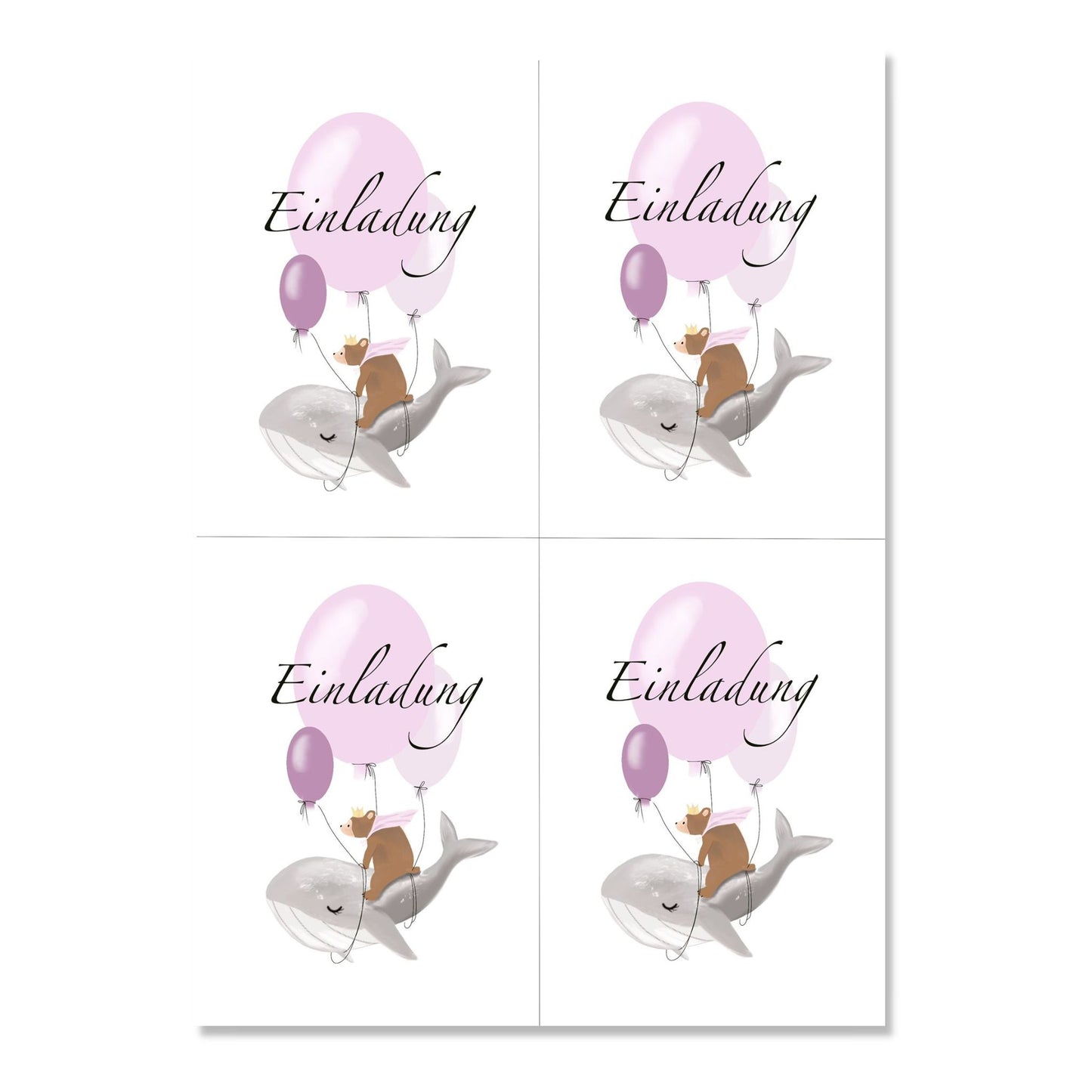 Wal und Bär - Einladung Kindergeburtstag zum Ausdrucken - sofortiger Download