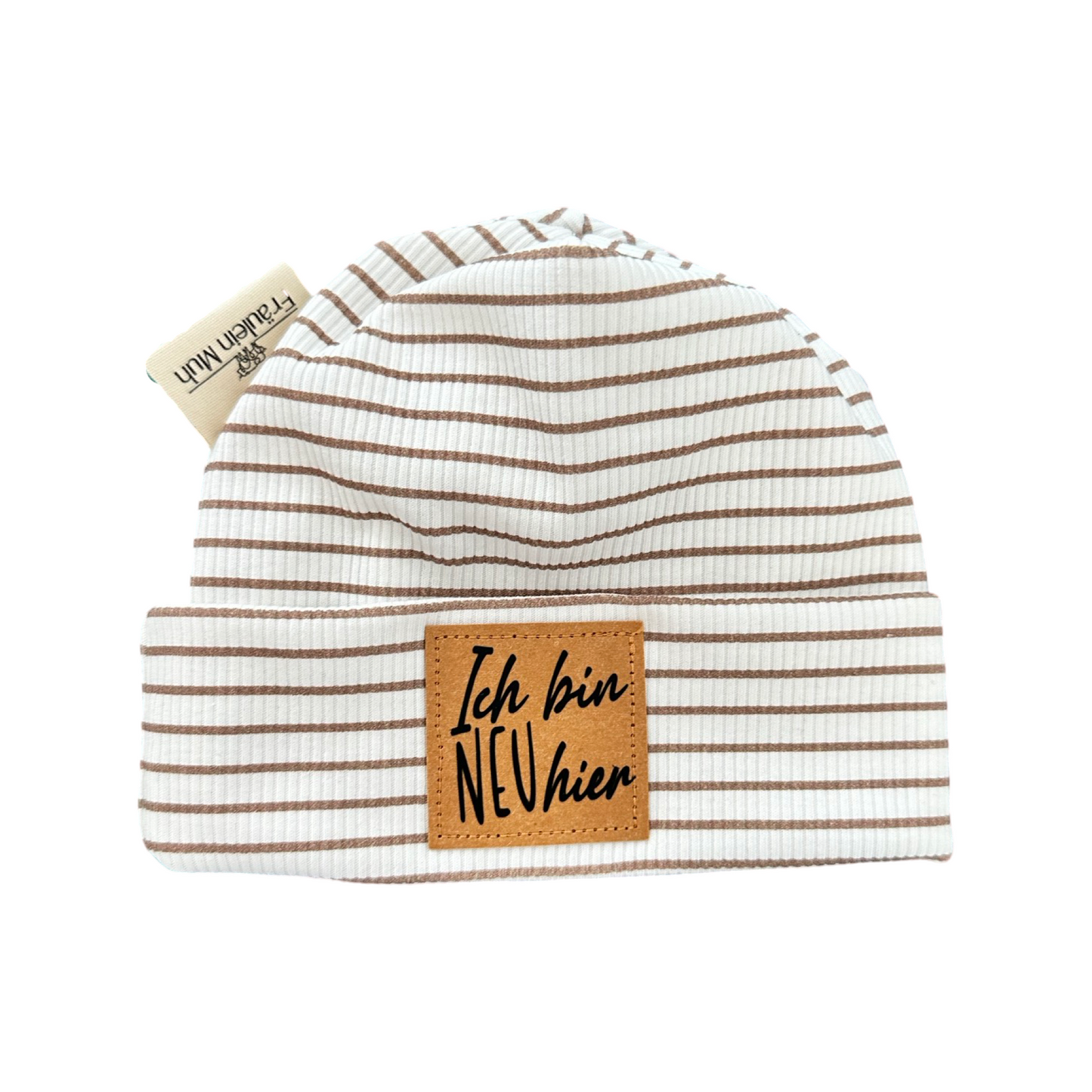 Newborn Mütze, streifen camel, ich bin neu hier
