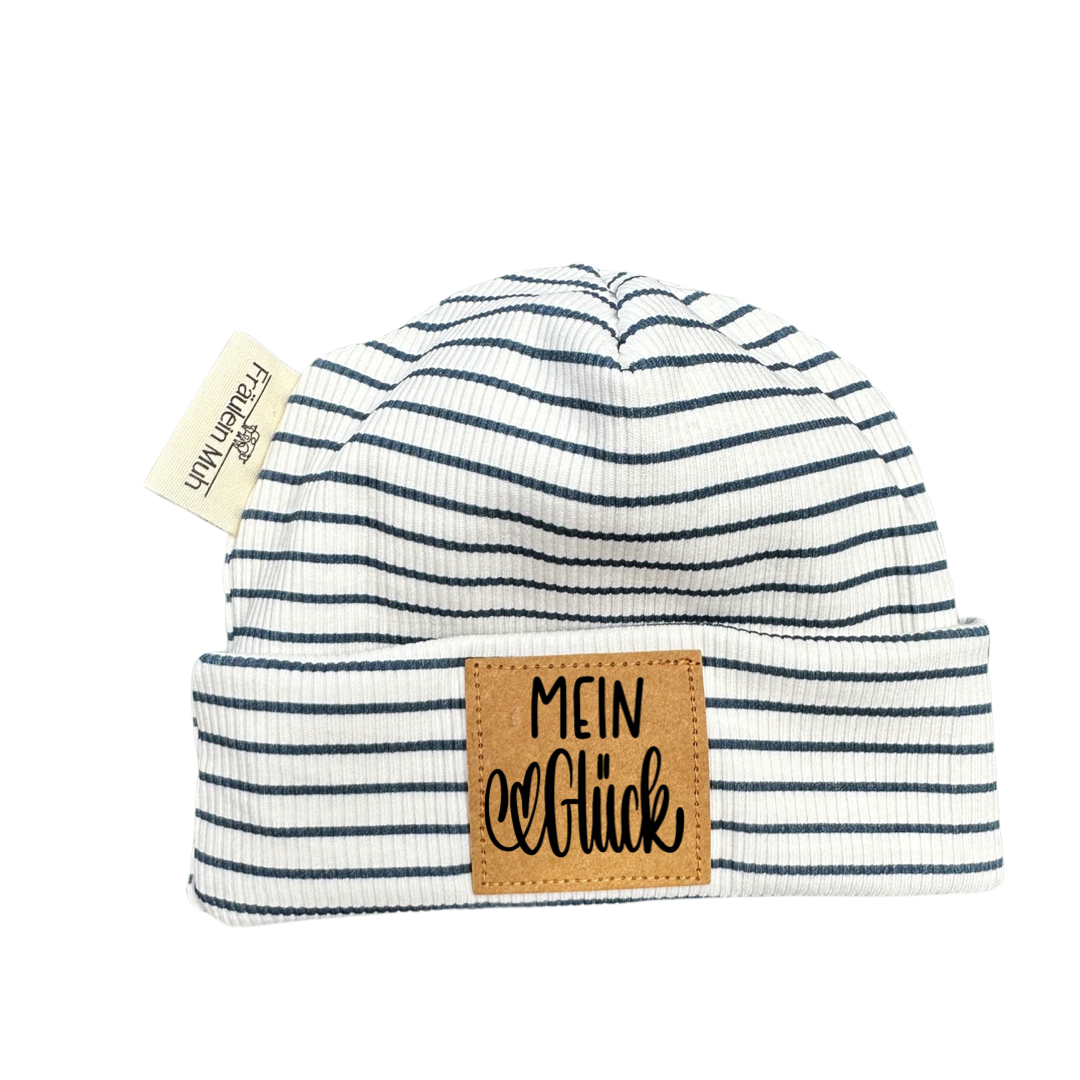 Newborn Mütze, streifen blau, Mein Glück