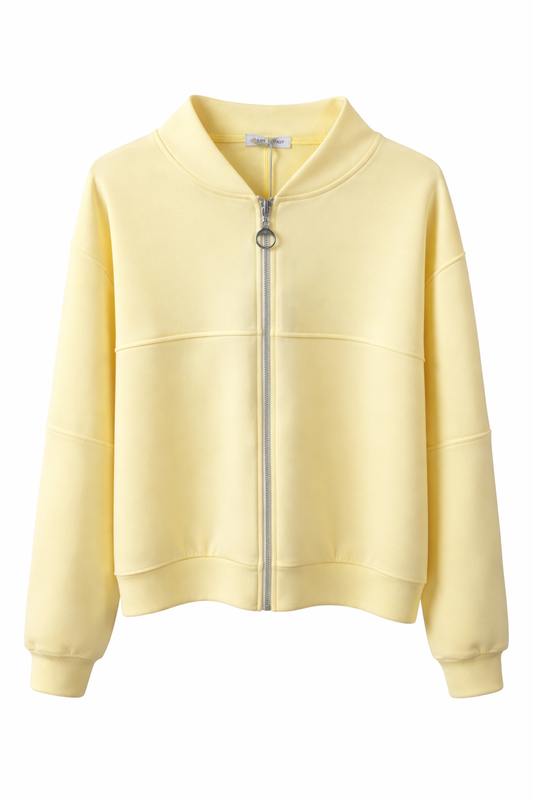 Zip Sweatjacke „Soft Lemon“ – Pastellgelb | One Size (tragbar ca. 36–44)