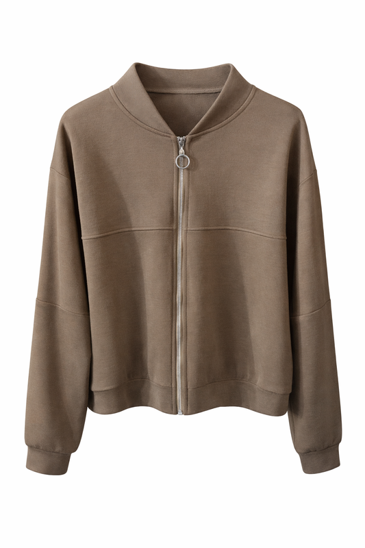 Zip Sweatjacke „Soft Earth“ – Schlammfarben Braun | One Size (tragbar ca. 36–44)