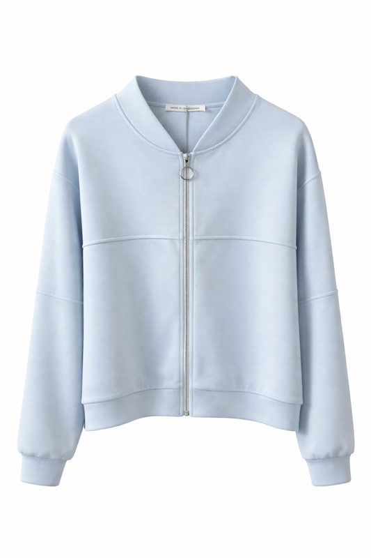 Zip Sweatjacke „Soft Blue“ – Pastellblau | One Size (tragbar ca. 36–44)
