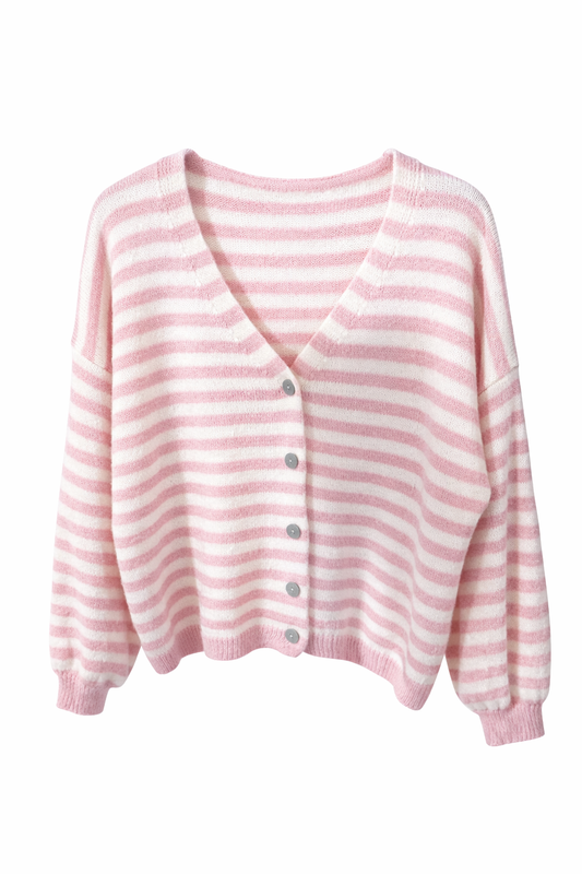 Strickcardigan „Spring rosa Streifen  | One Size (tragbar ca. 36–42)