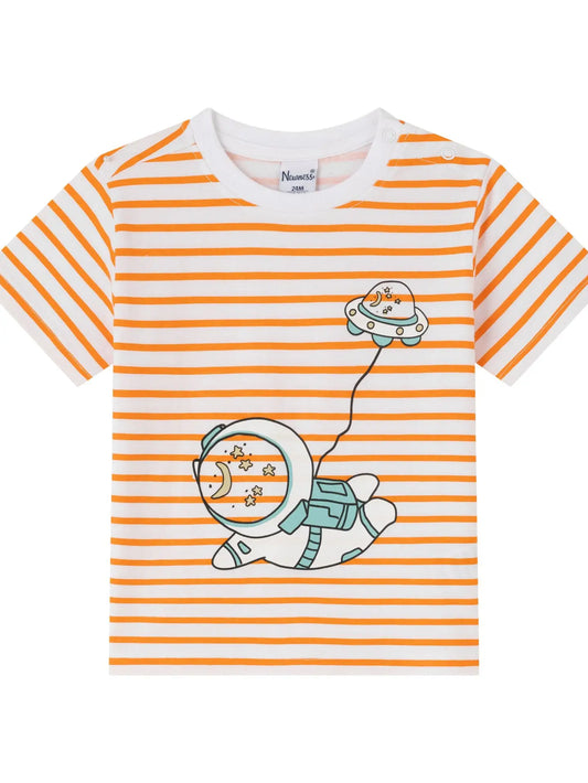 Kinder/Baby T-Shirt mit Astronauten Druck gestreift, orange