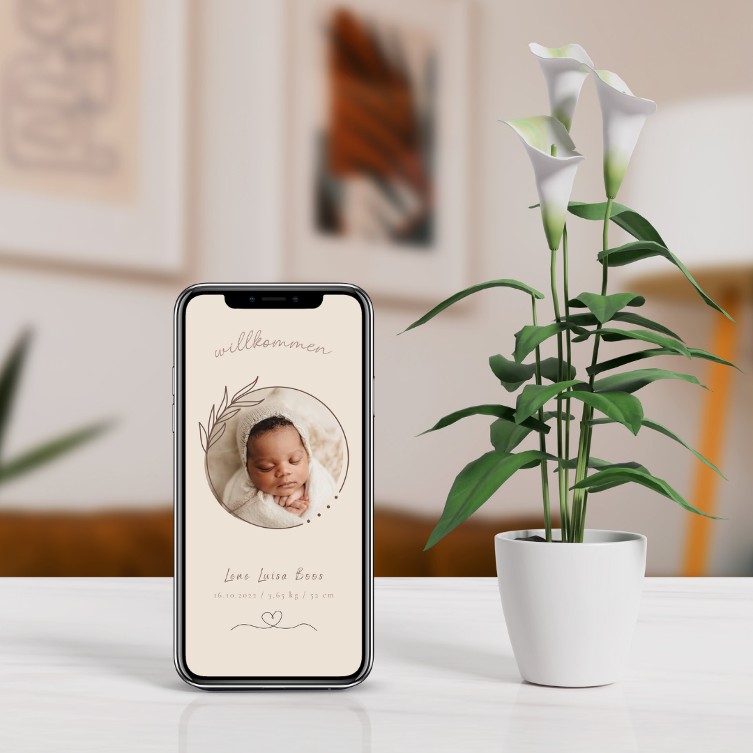 Digitale Geburtsverkündung, Geburtsanzeige, personalisierte Karte, Geburt, Download zum Versenden per Email oder WhatsApp rosa