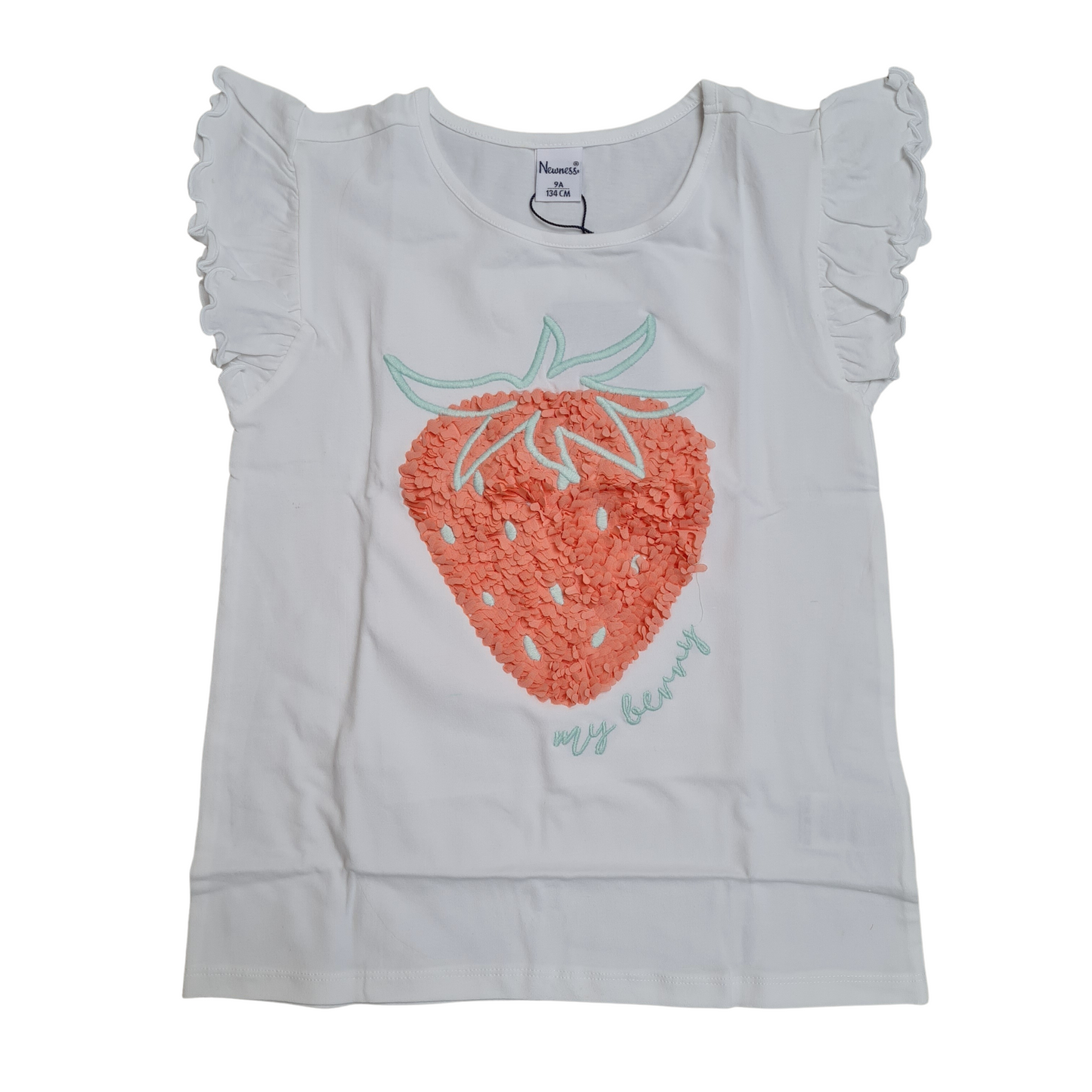 Mädchen T-Shirt mit Erdbeer Stickerei, Shirt Kind