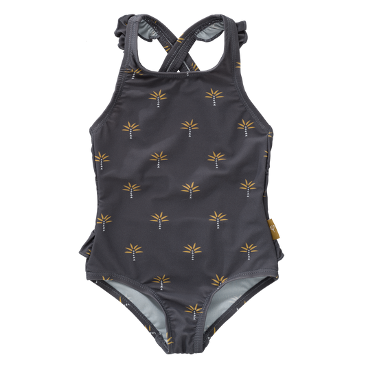 Badeanzug UV Schwimmanzug Mädchen Palmen grau
